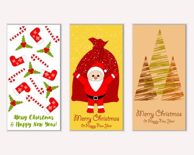 Mutlu Noeller ve mutlu yeni yıl tebrik kartları. Vektör çizim   
