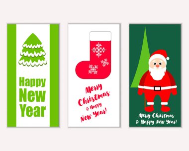 mutlu Noeller ve mutlu yeni yıl tebrik kartları vektör çizim       