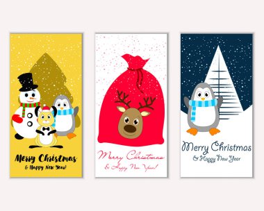 mutlu Noeller ve mutlu yeni yıl tebrik kartları vektör çizim     