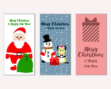 Renkli Noel kartları yılbaşı süslemeleri ve Noel Baba vektör çizim ile