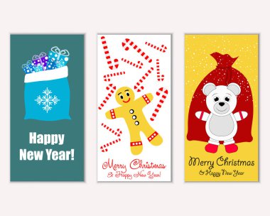 Mutlu Noeller ve mutlu yeni yıl tebrik kartları. Vektör çizim 