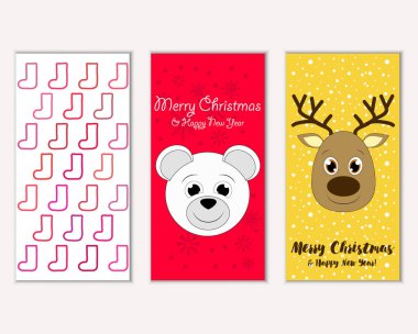 mutlu Noeller ve mutlu yeni yıl tebrik kartları vektör çizim     