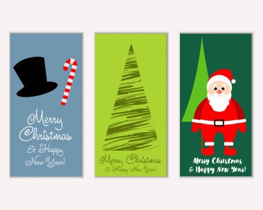 Renkli Noel kartları yılbaşı süslemeleri ve Noel Baba vektör çizim ile