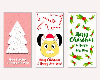 mutlu Noeller ve mutlu yeni yıl tebrik kartları vektör çizim       