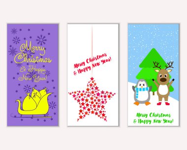 Mutlu Noeller ve mutlu yeni yıl tebrik kartları. Vektör çizim   