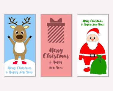 Renkli Noel kartları yılbaşı süslemeleri ve Noel Baba vektör çizim ile