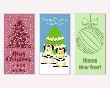 Renkli Noel kartları ile yeni yıl süslemeleri, illüstrasyon vektör