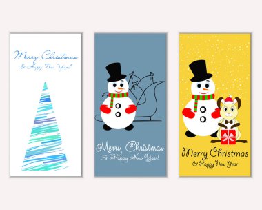Mutlu Noeller ve mutlu yeni yıl tebrik kartları. Vektör çizim   