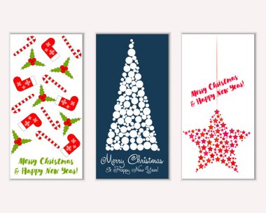 Mutlu Noeller ve mutlu yeni yıl tebrik kartları. Vektör çizim   