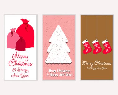 Mutlu Noeller ve mutlu yeni yıl tebrik kartları. Vektör çizim   