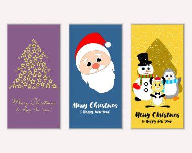 mutlu Noeller ve mutlu yeni yıl tebrik kartları vektör çizim     