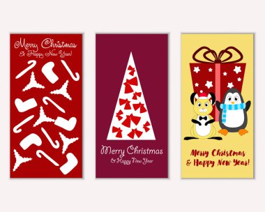 Mutlu Noeller ve mutlu yeni yıl tebrik kartları. Vektör çizim 