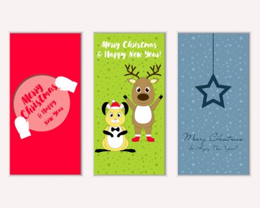 mutlu Noeller ve mutlu yeni yıl tebrik kartları vektör çizim      