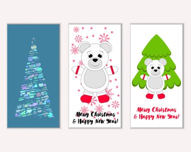 Mutlu Noeller ve mutlu yeni yıl tebrik kartları. Vektör çizim 