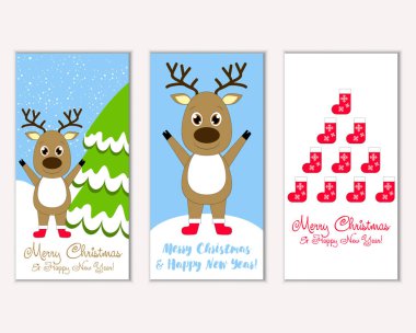 mutlu Noeller ve mutlu yeni yıl tebrik kartları vektör çizim