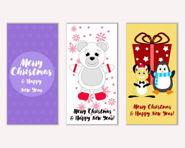 Mutlu Noeller ve mutlu yeni yıl tebrik kartları. Vektör çizim 