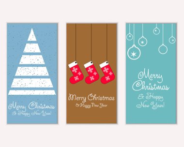 mutlu Noeller ve mutlu yeni yıl tebrik kartları vektör çizim       