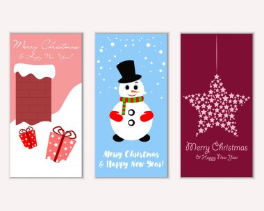 Renkli Noel kartları yılbaşı süsleri ve kardan adam vektör çizim ile
