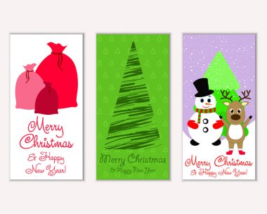 Mutlu Noeller ve mutlu yeni yıl tebrik kartları. Vektör çizim   