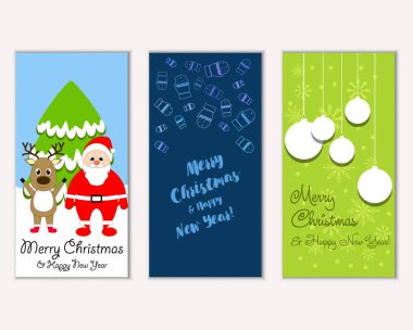 mutlu Noeller ve mutlu yeni yıl tebrik kartları vektör çizim       