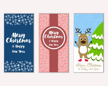 mutlu Noeller ve mutlu yeni yıl tebrik kartları vektör çizim