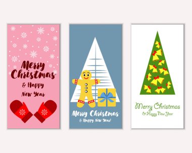 Mutlu Noeller ve mutlu yeni yıl tebrik kartları. Vektör çizim   