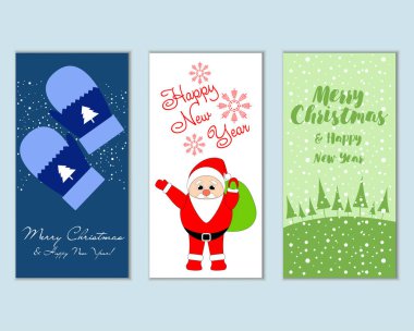 mutlu Noeller ve mutlu yeni yıl tebrik kartları vektör çizim