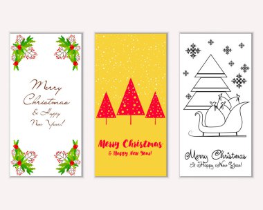Mutlu Noeller ve mutlu yeni yıl tebrik kartları. Vektör çizim     