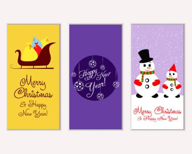 mutlu Noeller ve mutlu yeni yıl tebrik kartları vektör çizim