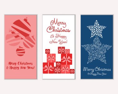 Mutlu Noeller ve mutlu yeni yıl tebrik kartları. Vektör çizim   