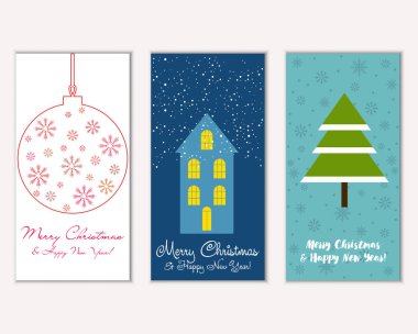 vektör çizim kış tatil tebrik kartları