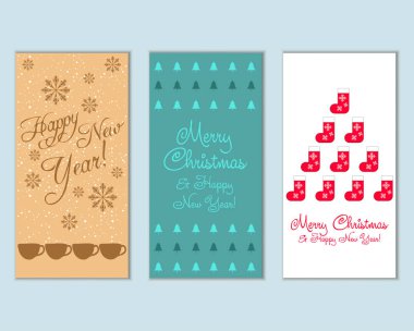 mutlu Noeller ve mutlu yeni yıl tebrik kartları vektör çizim