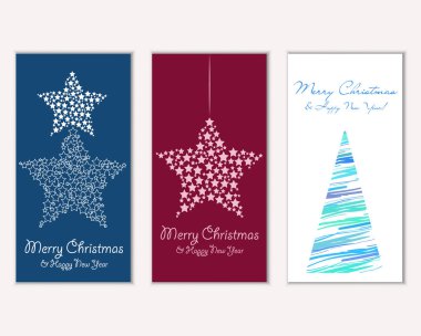 Mutlu Noeller ve mutlu yeni yıl tebrik kartları. Vektör çizim   