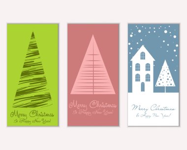 mutlu Noeller ve mutlu yeni yıl tebrik kartları vektör çizim     