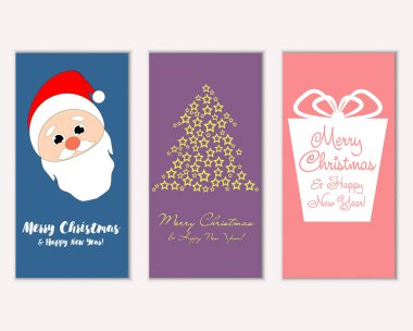 mutlu Noeller ve mutlu yeni yıl tebrik kartları vektör çizim     