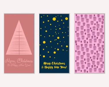 mutlu Noeller ve mutlu yeni yıl tebrik kartları vektör çizim     