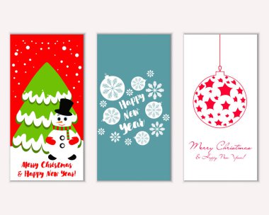 Mutlu Noeller ve mutlu yeni yıl tebrik kartları. Vektör çizim     