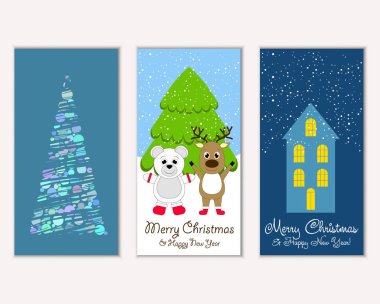 Mutlu Noeller ve mutlu yeni yıl tebrik kartları. Vektör çizim 