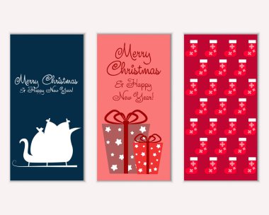 mutlu Noeller ve mutlu yeni yıl tebrik kartları vektör çizim