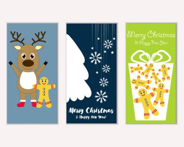 mutlu Noeller ve mutlu yeni yıl tebrik kartları vektör çizim     