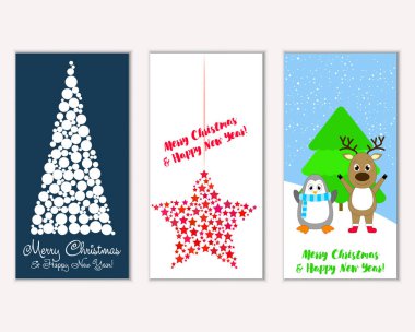 Mutlu Noeller ve mutlu yeni yıl tebrik kartları. Vektör çizim 