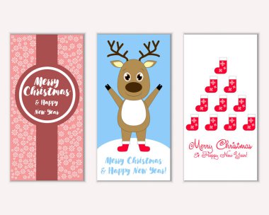 mutlu Noeller ve mutlu yeni yıl tebrik kartları vektör çizim