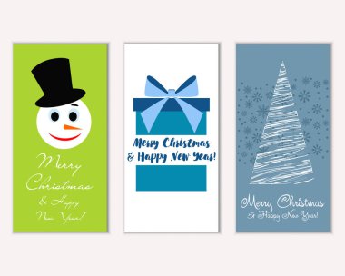 Renkli Noel kartları yılbaşı süsleri ve kardan adam vektör çizim ile