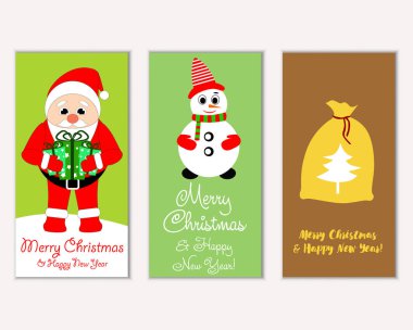 Mutlu Noeller ve mutlu yeni yıl tebrik kartları. Vektör çizim     