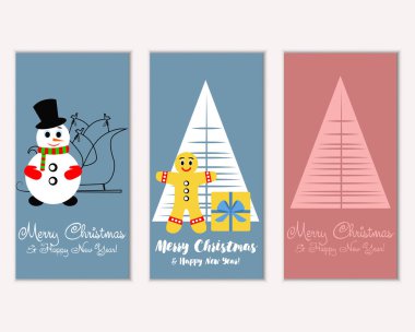 Mutlu Noeller ve mutlu yeni yıl tebrik kartları. Vektör çizim   