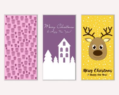 mutlu Noeller ve mutlu yeni yıl tebrik kartları vektör çizim     