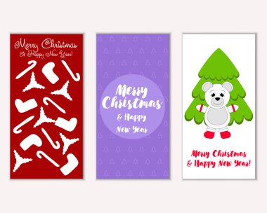 Mutlu Noeller ve mutlu yeni yıl tebrik kartları. Vektör çizim 