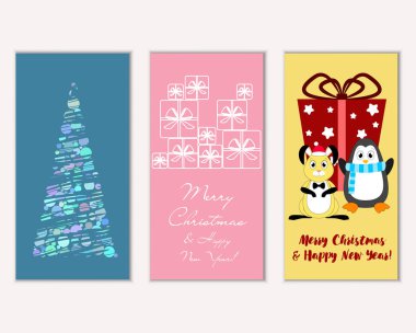 Mutlu Noeller ve mutlu yeni yıl tebrik kartları. Vektör çizim 