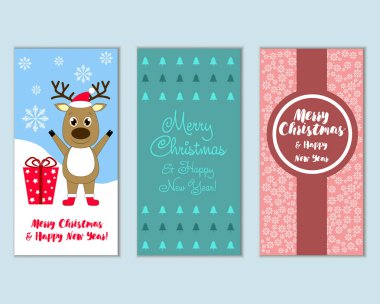 mutlu Noeller ve mutlu yeni yıl tebrik kartları vektör çizim