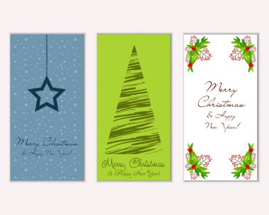 Mutlu Noeller ve mutlu yeni yıl tebrik kartları. Vektör çizim     